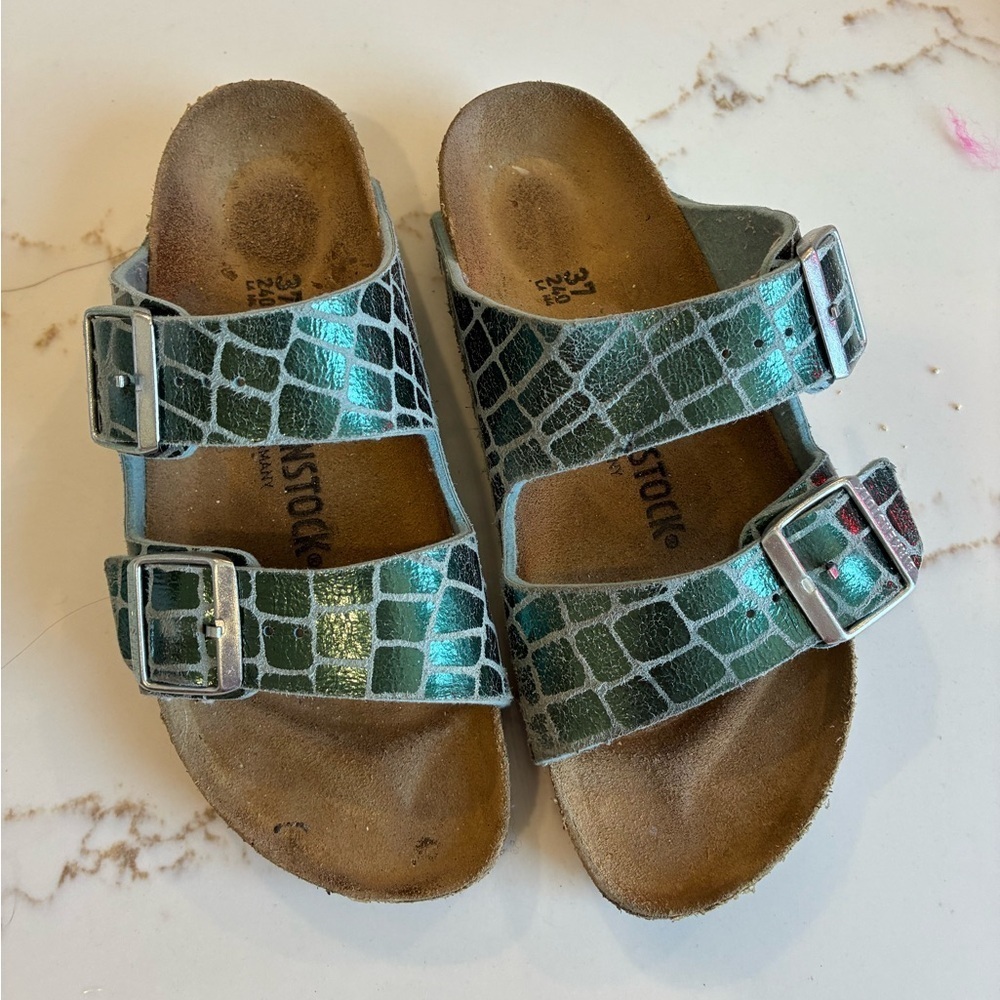 Birkenstock Women’s Sandals Teal Print Size 37